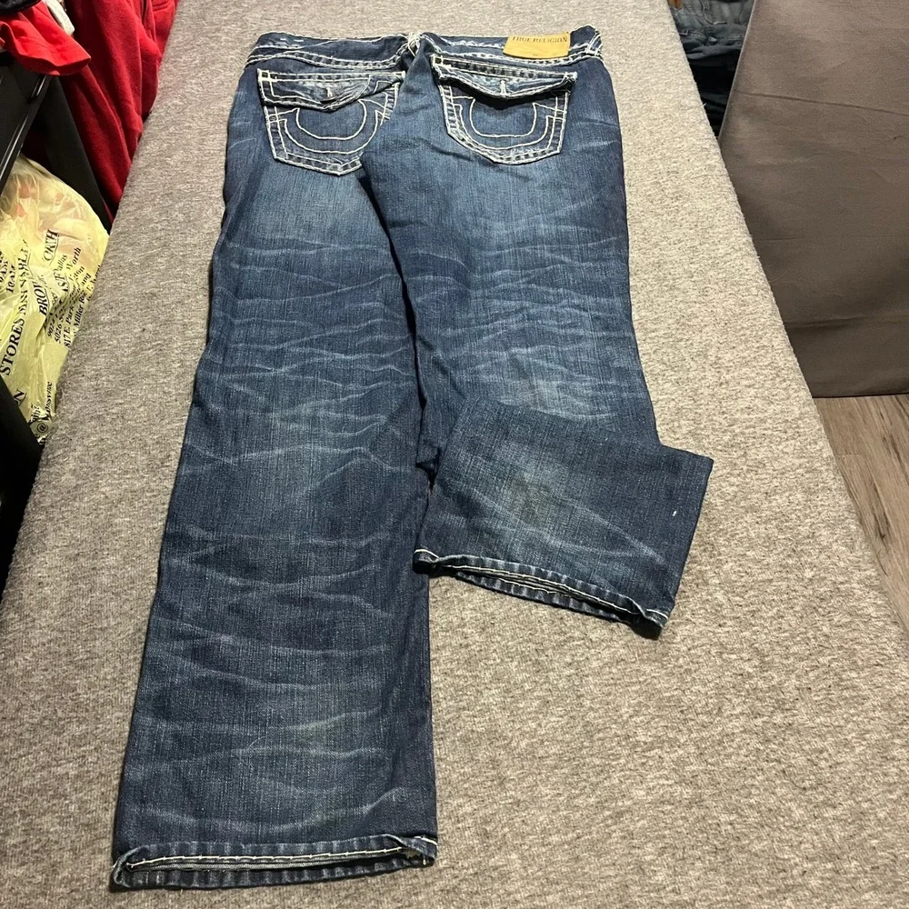 True Religion Ricky Relaxed Straight Baggy Distressed Super T Jeans 38x35 Indigo